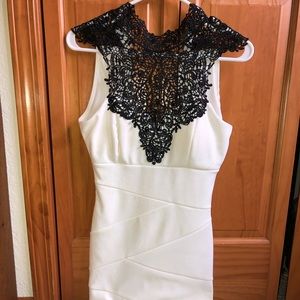 White dress with black lace detailing